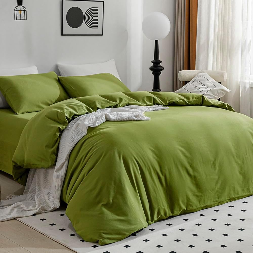 100% Washed Cotton Duvet Cover Set, 3 Pieces Ultra Soft Bedding Set - AnyLinen