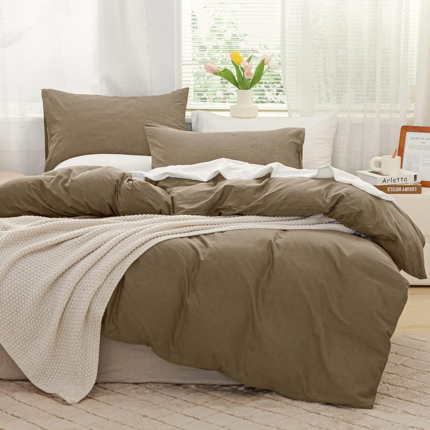 100% Washed Cotton Duvet Cover Set, 3 Pieces Ultra Soft Bedding Set - AnyLinen