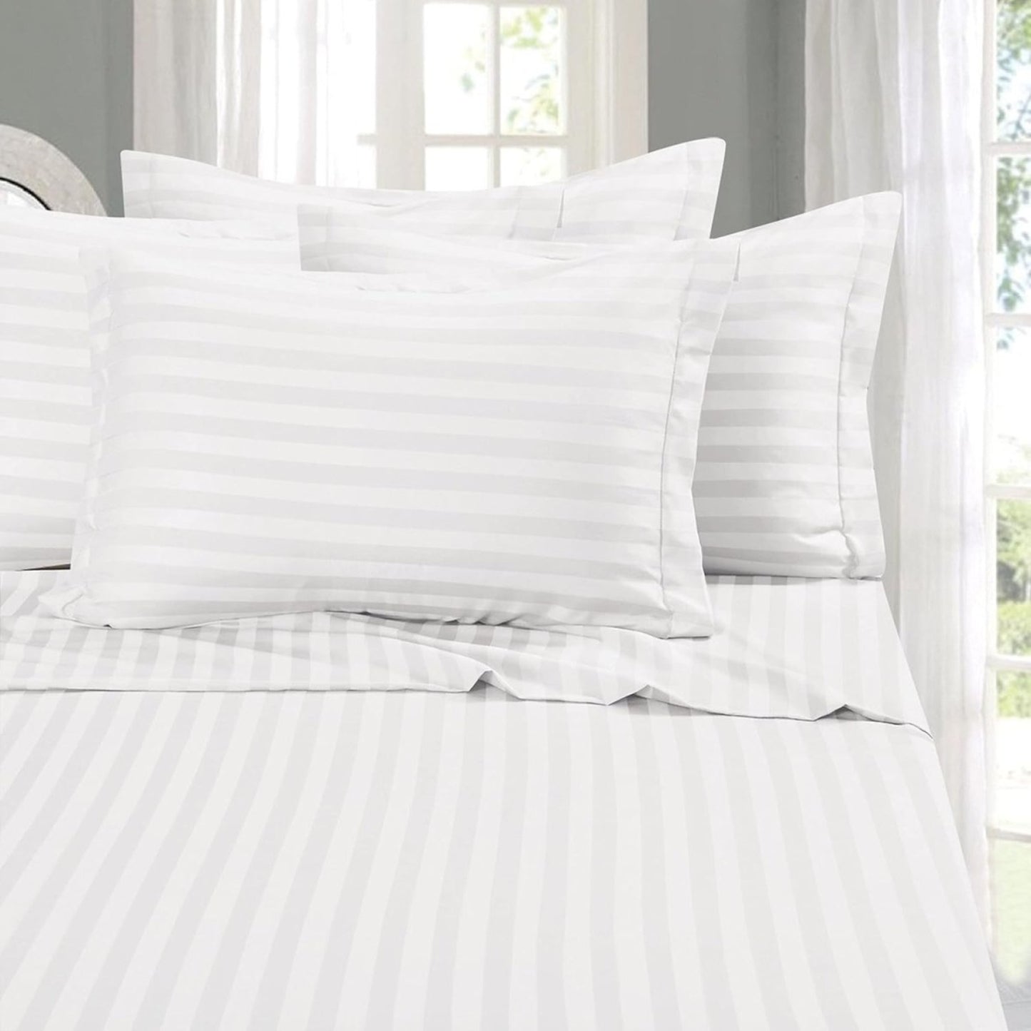 1500 Thread Count Egyptian Quality Luxurious Wrinkle Resistant Damask Stripe 6 pcs Bed Sheet Set - Anna's Linens