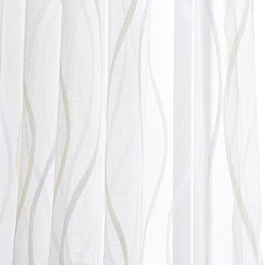 Rod Pocket Wave Stripe Curtain Tulle 2 Panels - Anna's Linens Store