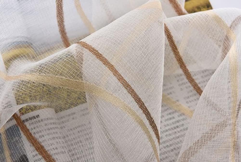 Rod Pocket Wave Stripe Curtain Tulle 2 Panels - Anna's Linens Store