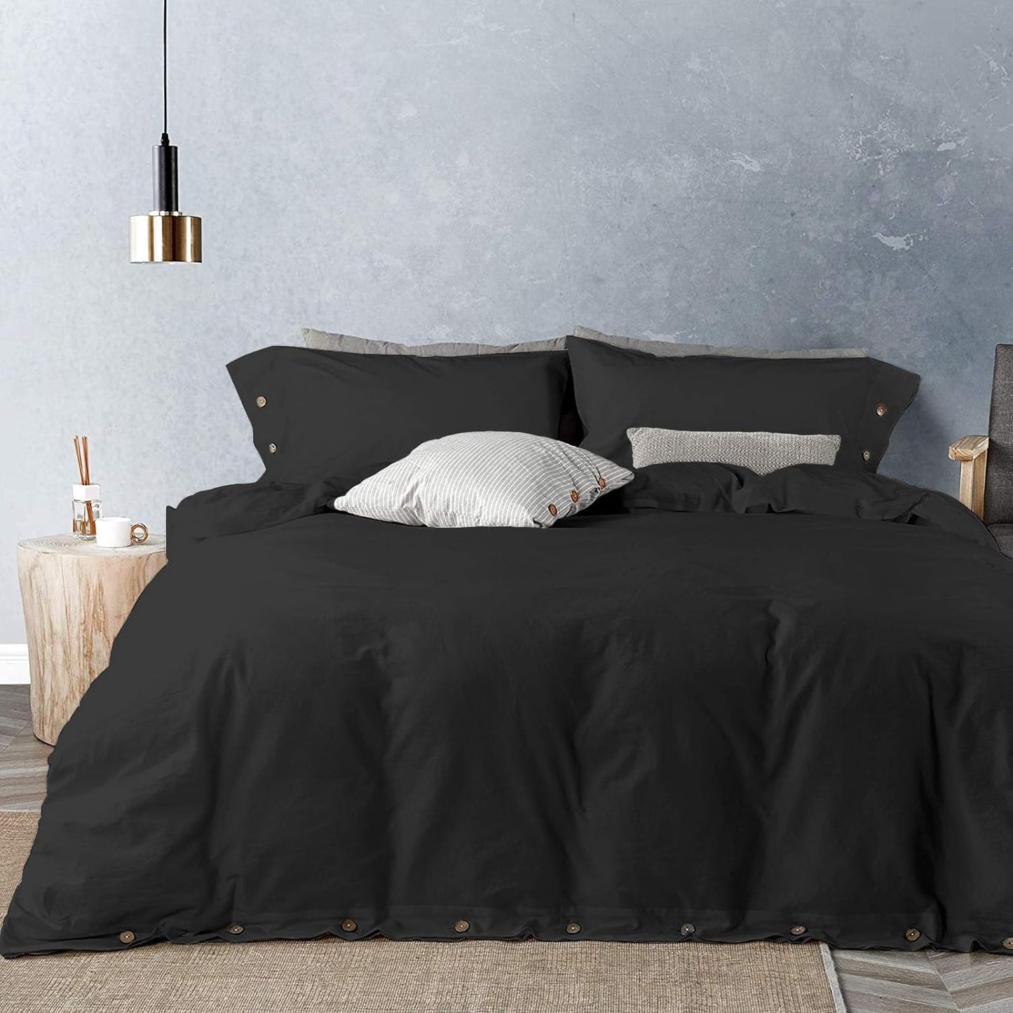 Luxury Soft Duvet Cover Bedding Set 100% Cotton Buttons Closure - AnyLinen
