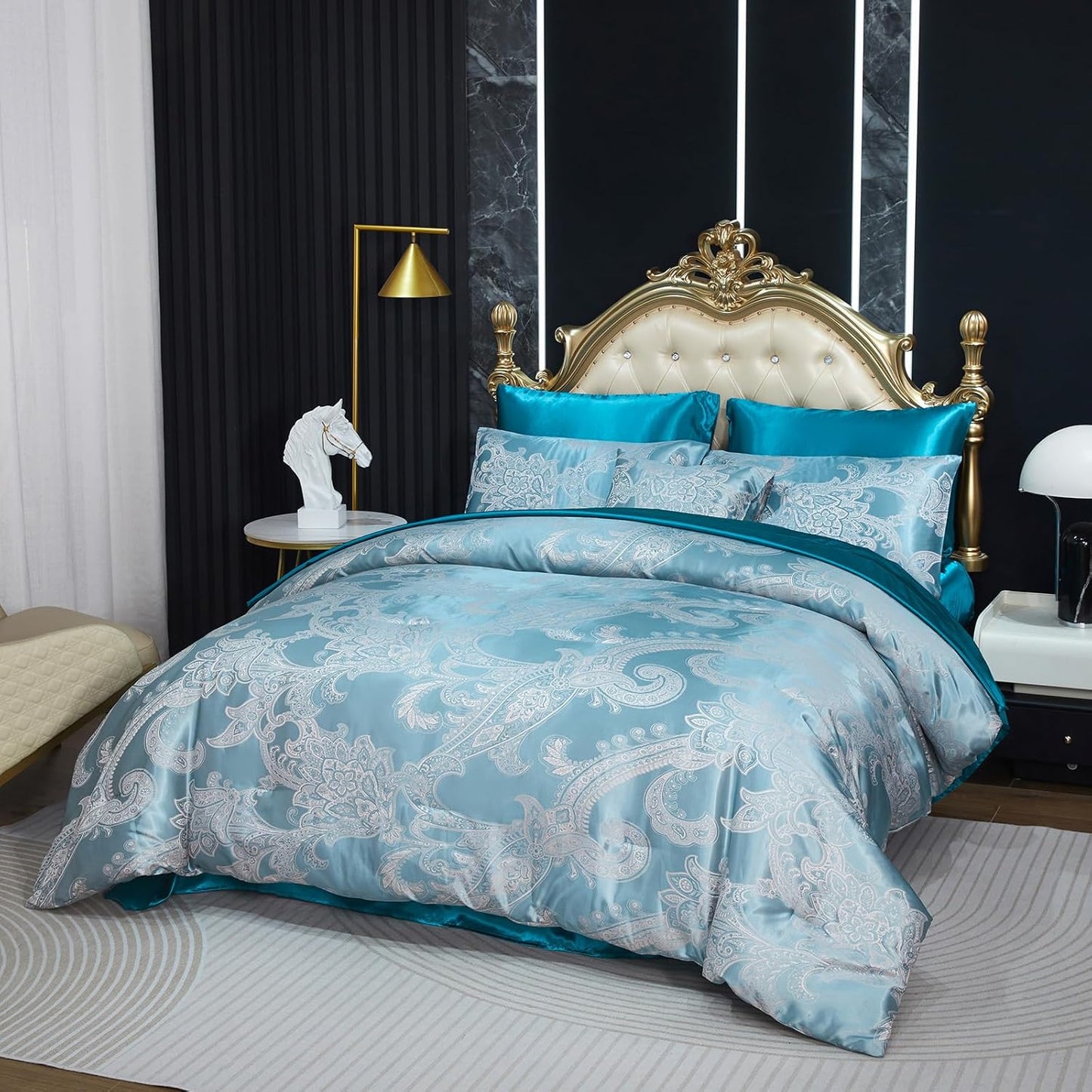 Jacquard Soft Down Comforter Set 8 Pcs Embroidery Floral Bed in a Bag