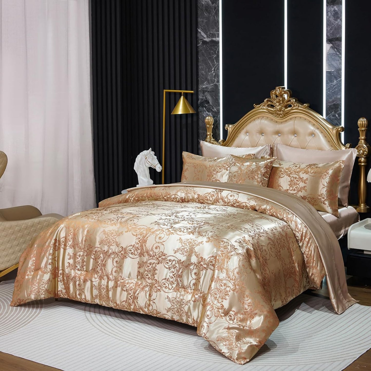 Jacquard Soft Down Comforter Set 8 Pcs Embroidery Floral Bed in a Bag