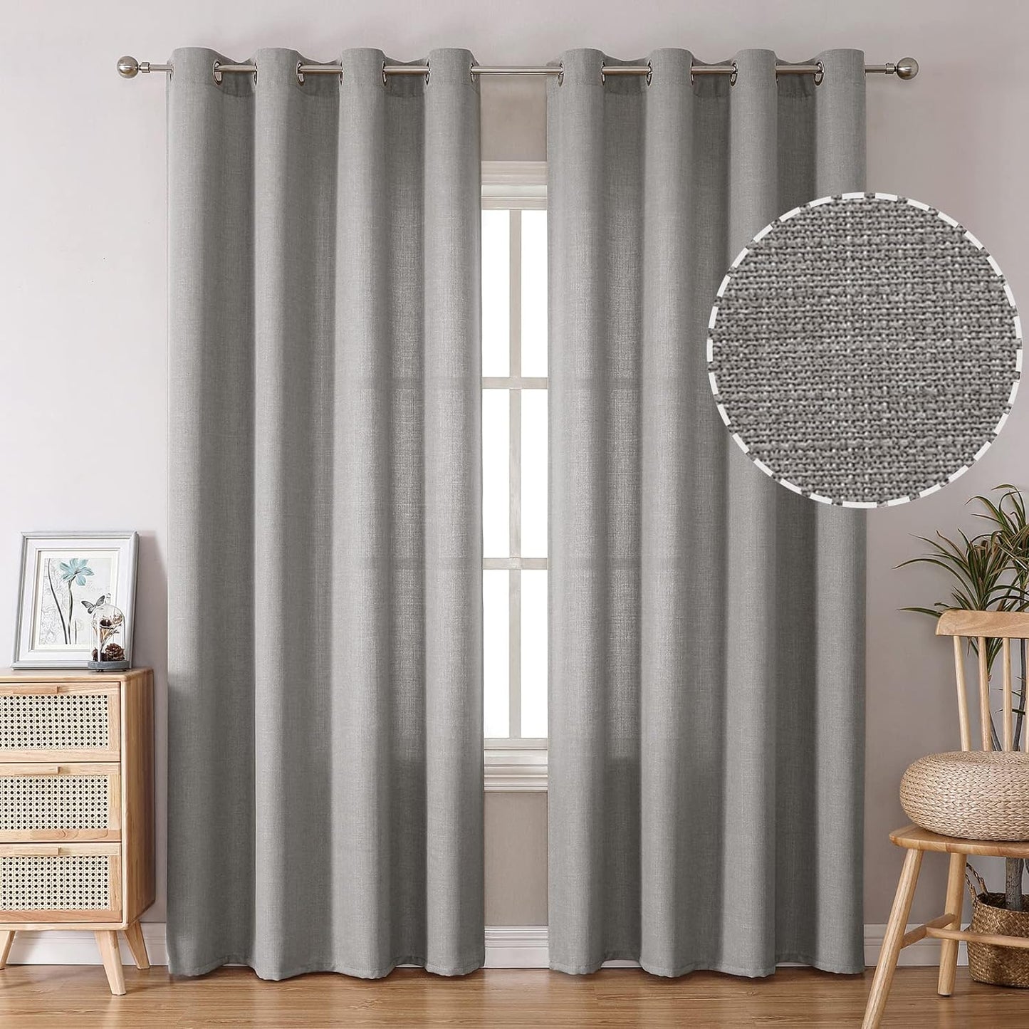 Linen Curtains Thick Semi Sheer Drapes Light Filtering Privacy Window Set of 2 Panels - AnyLinen