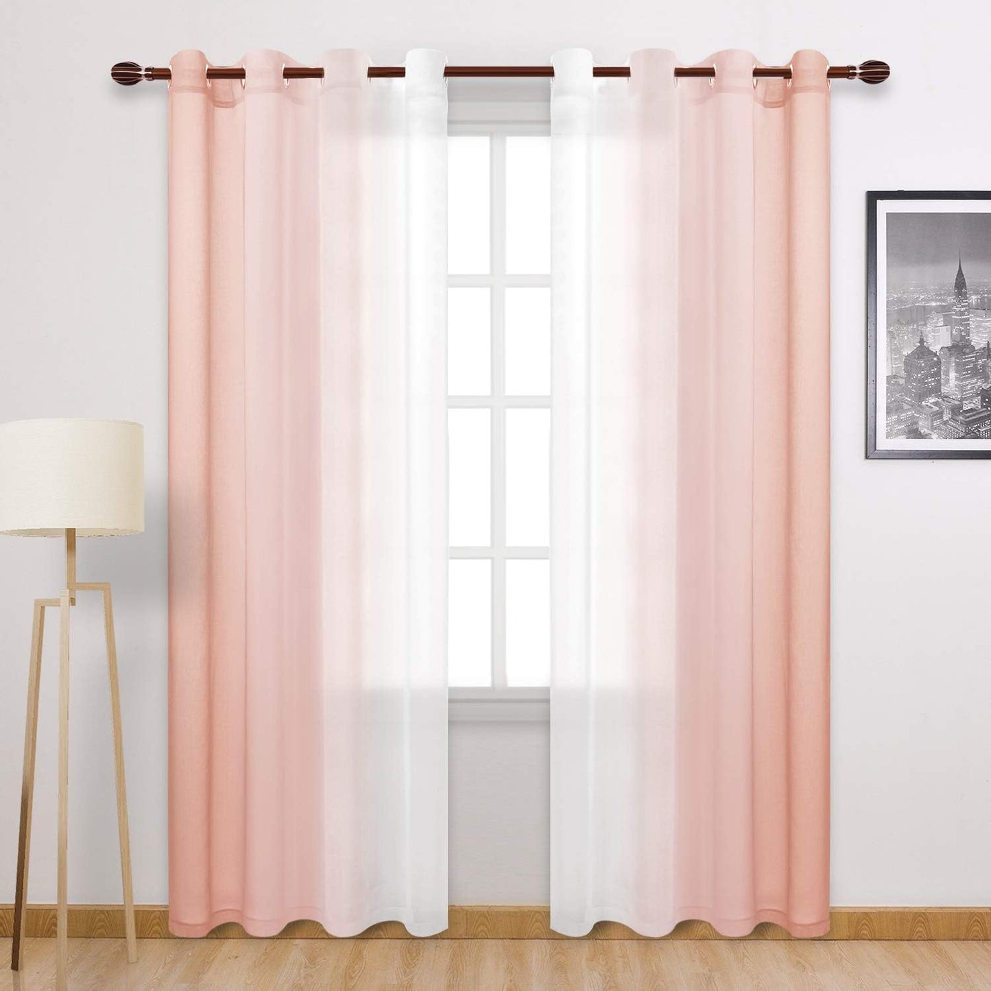Linen Ombre Sheer Curtains Voile Grommet Semi Sheer Set of 2 - Anna's Linens