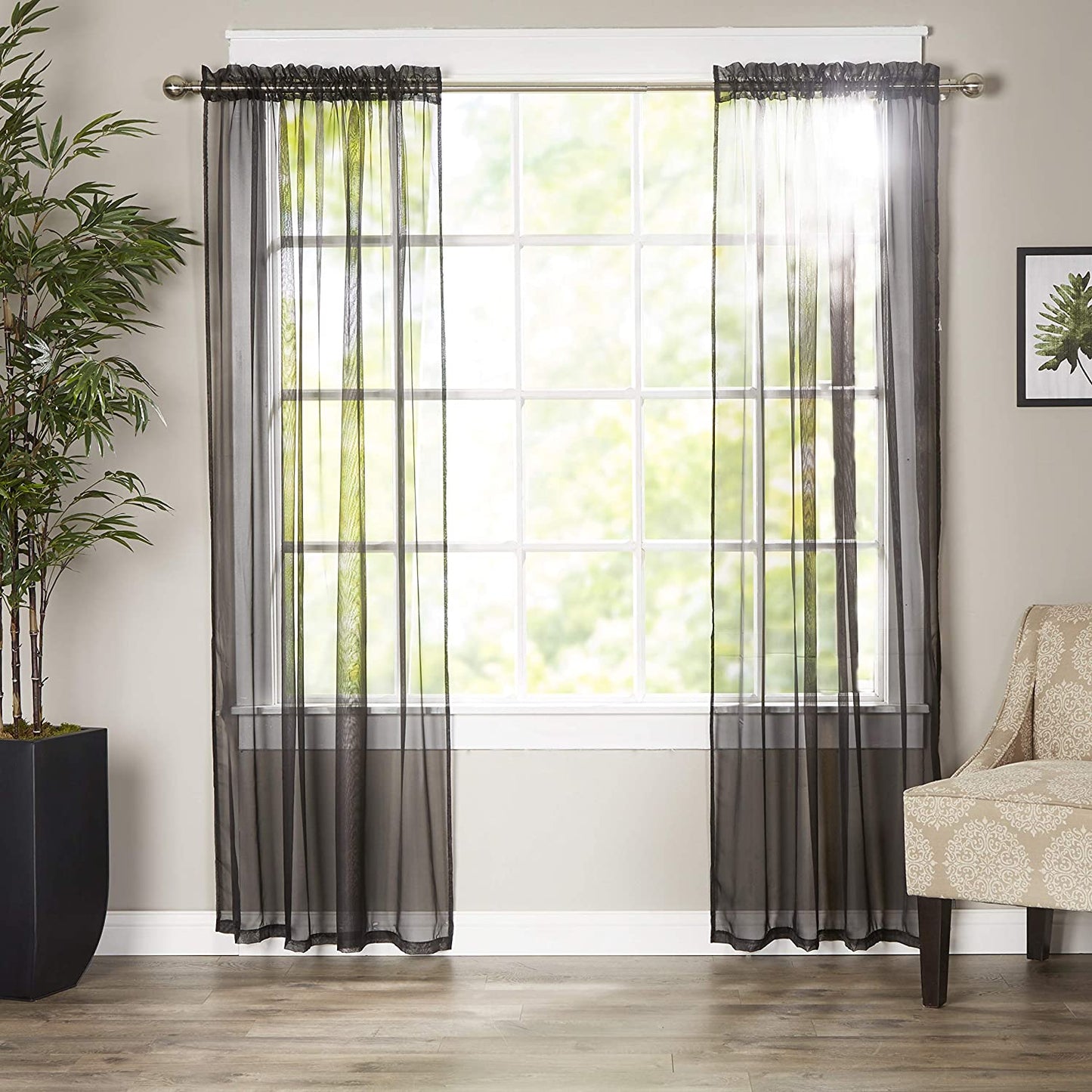Luxury Sheer Curtains, Window Treatment Panels Rod Pocket Set of 2