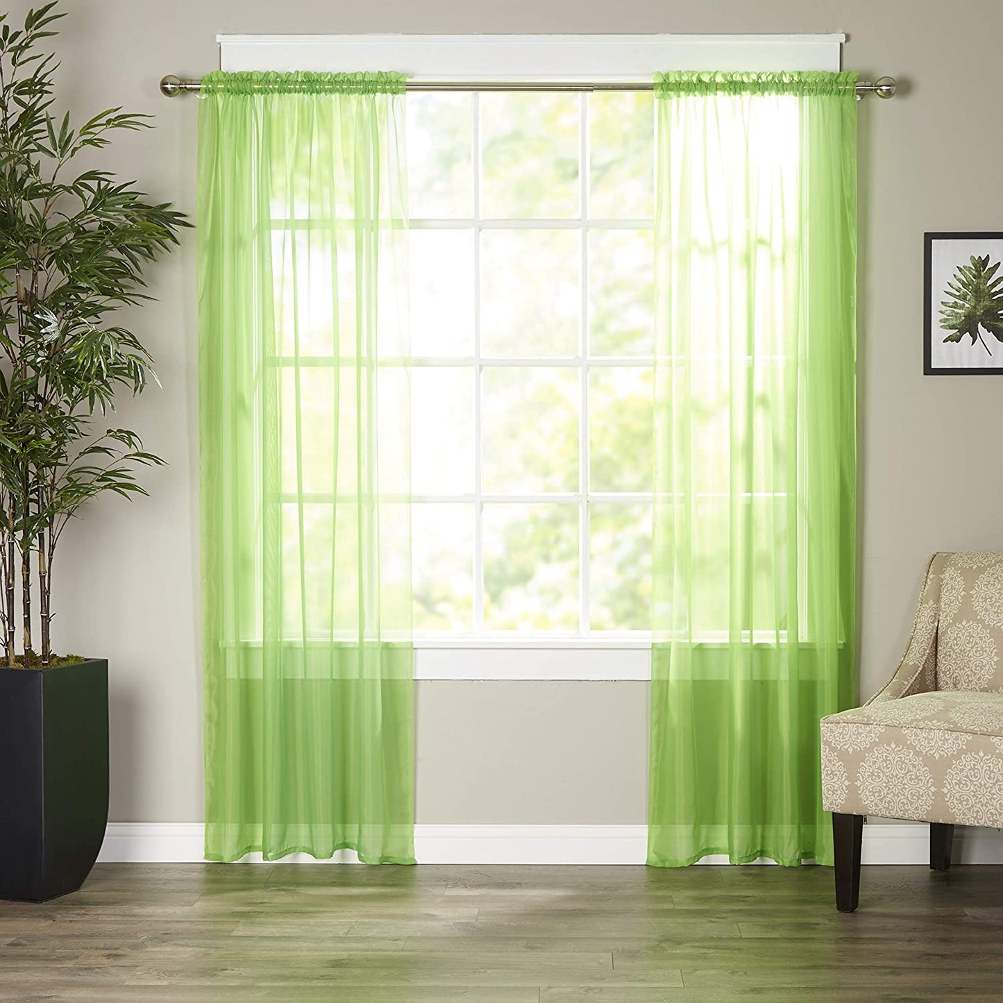 Luxury Sheer Curtains, Window Treatment Panels Rod Pocket Set of 2