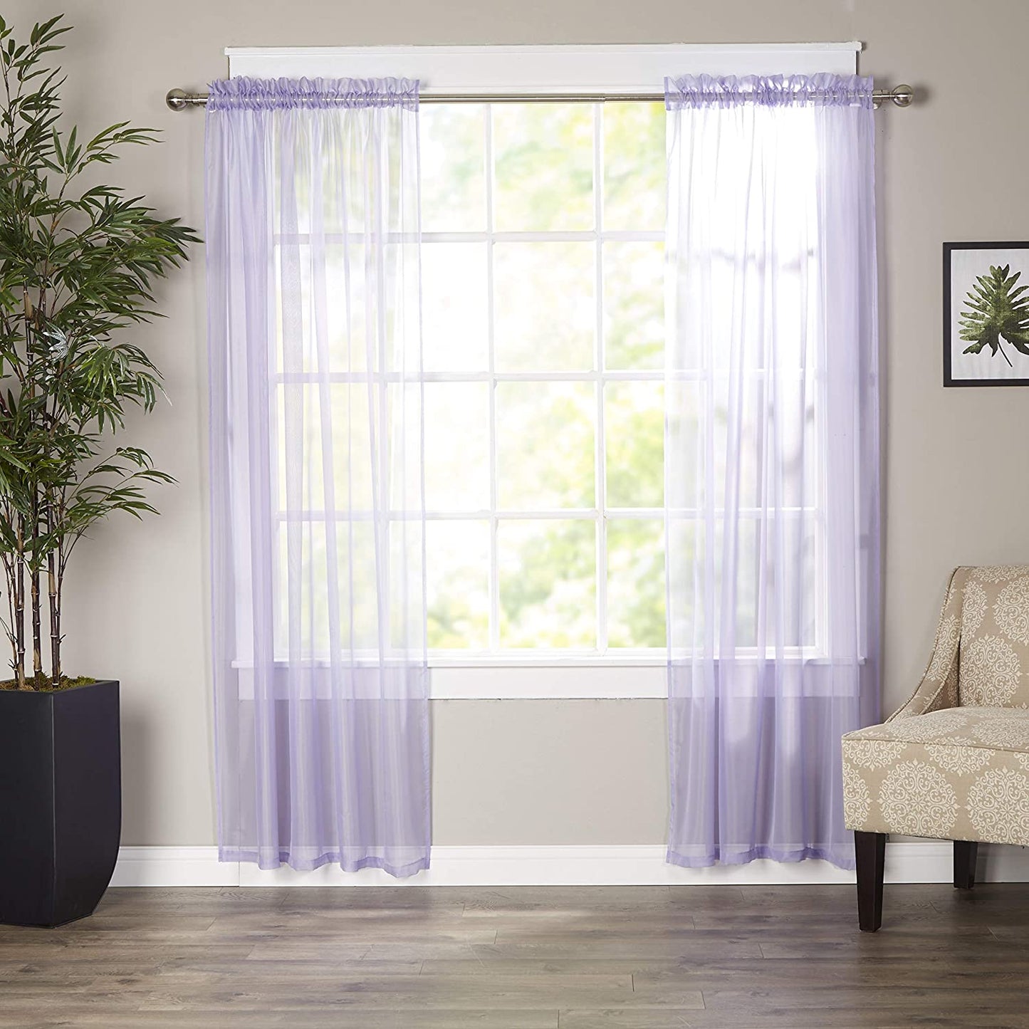 Luxury Sheer Curtains, Window Treatment Panels Rod Pocket Set of 2