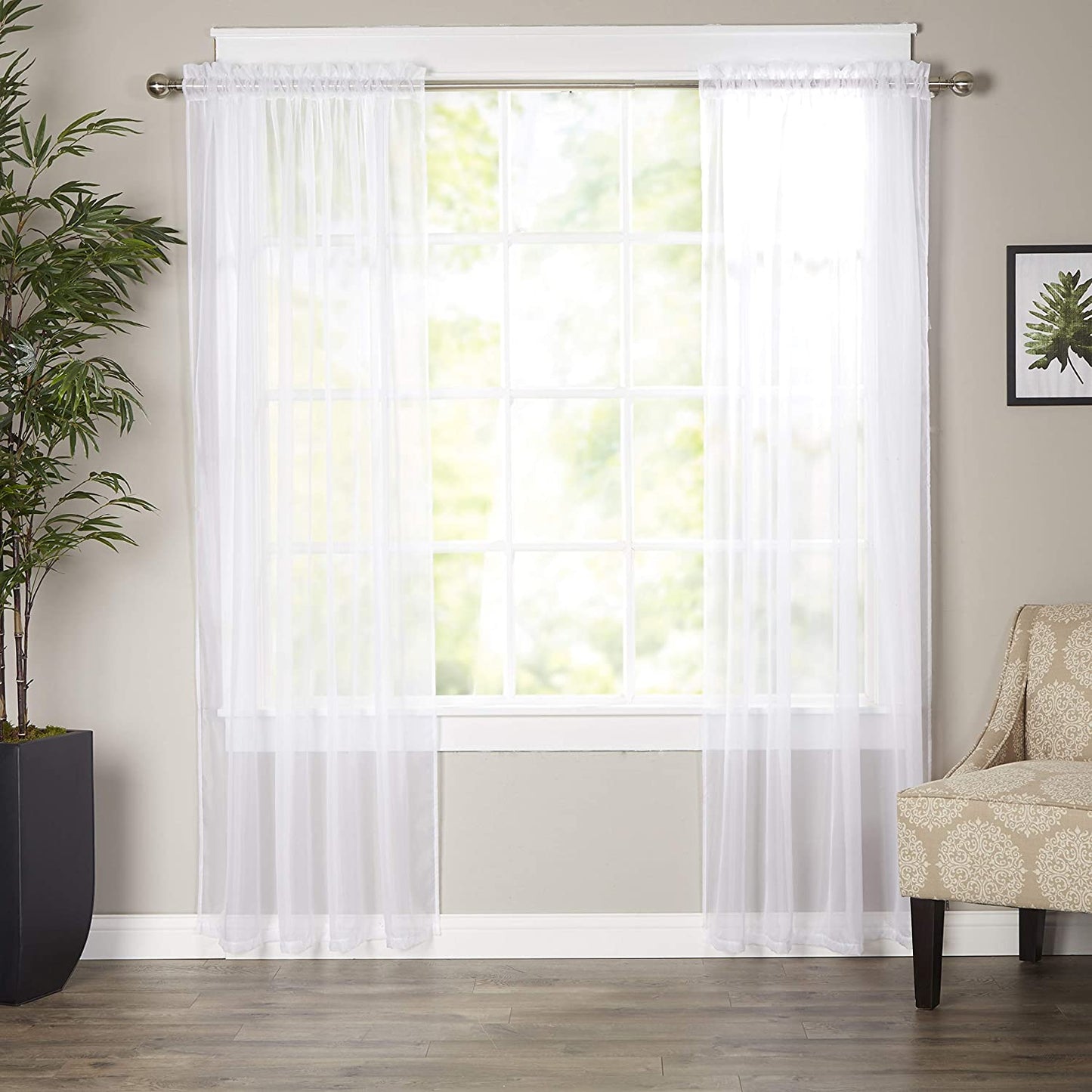 Luxury Sheer Curtains, Window Treatment Panels Rod Pocket Set of 2