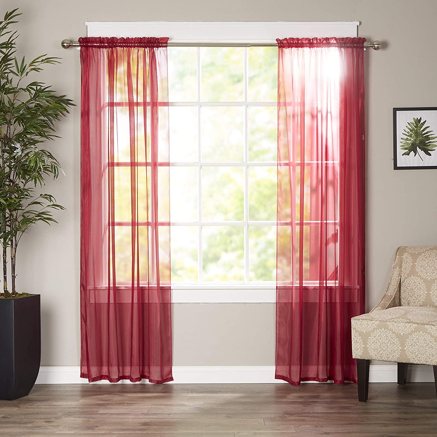 Luxury Sheer Curtains, Window Treatment Panels Rod Pocket Set of 2