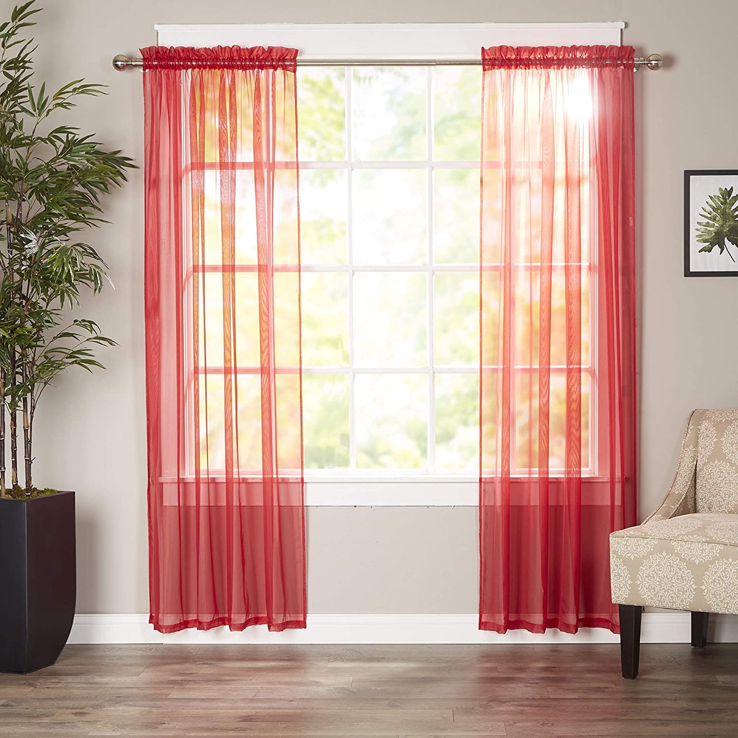 Luxury Sheer Curtains, Window Treatment Panels Rod Pocket Set of 2