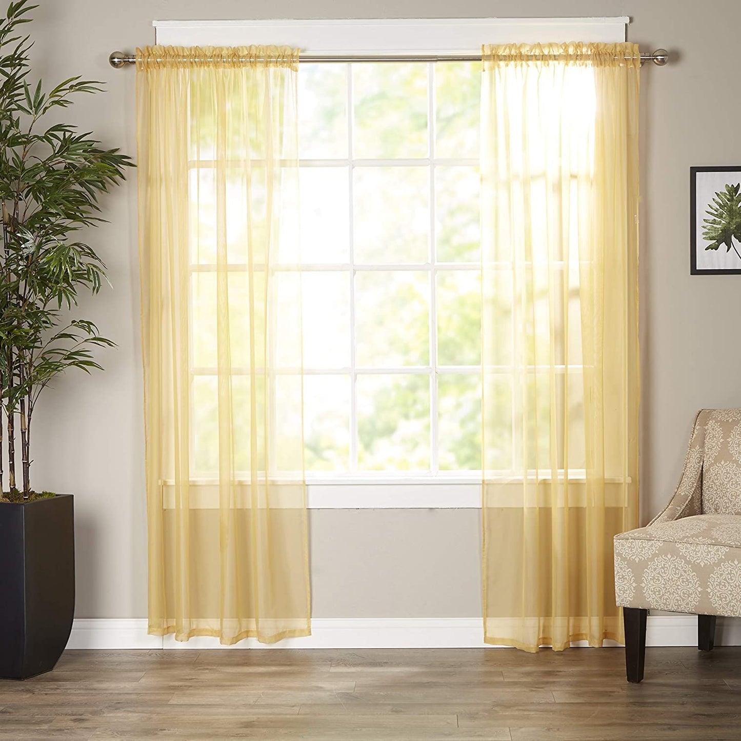 Luxury Sheer Curtains, Window Treatment Panels Rod Pocket Set of 2