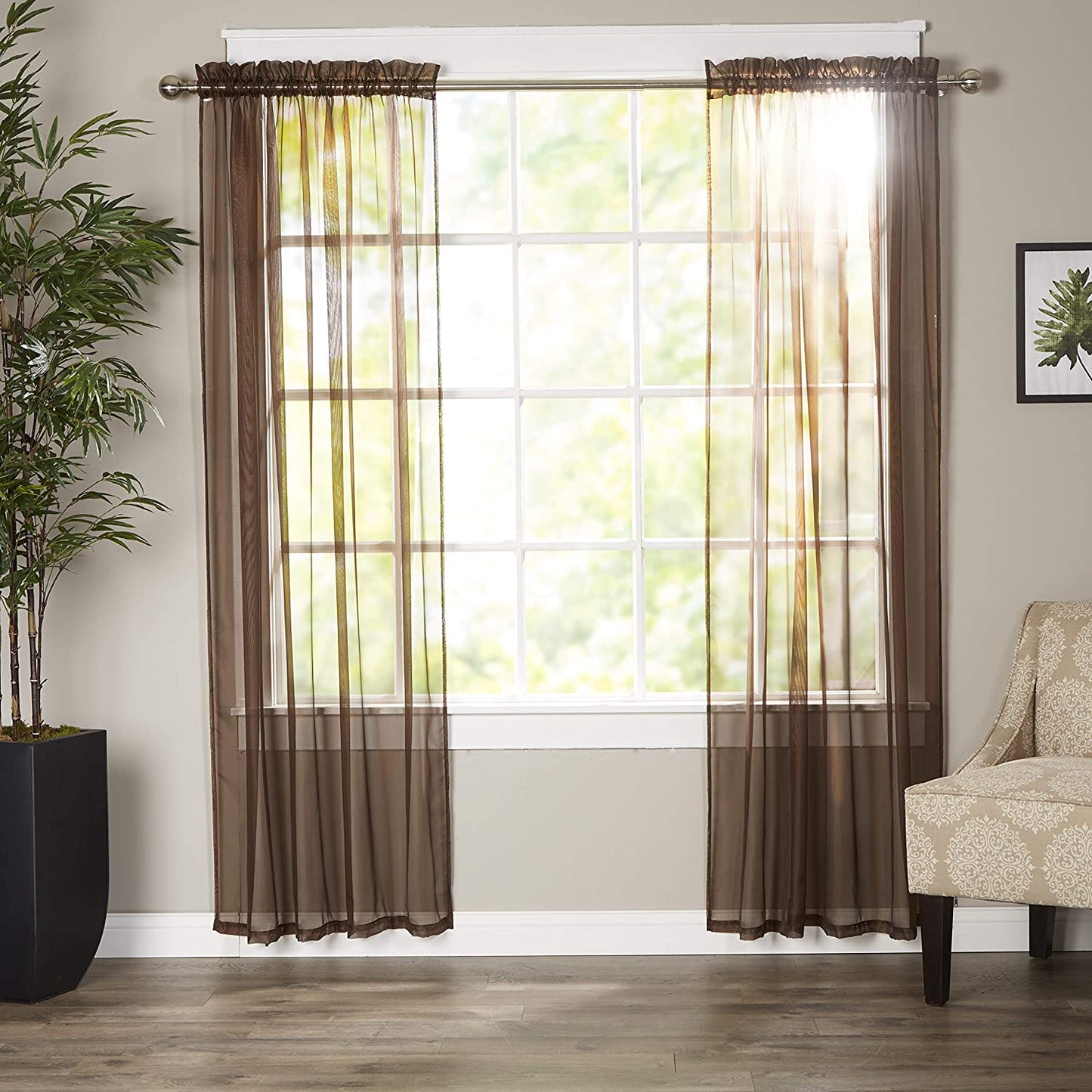 Luxury Sheer Curtains, Window Treatment Panels Rod Pocket Set of 2