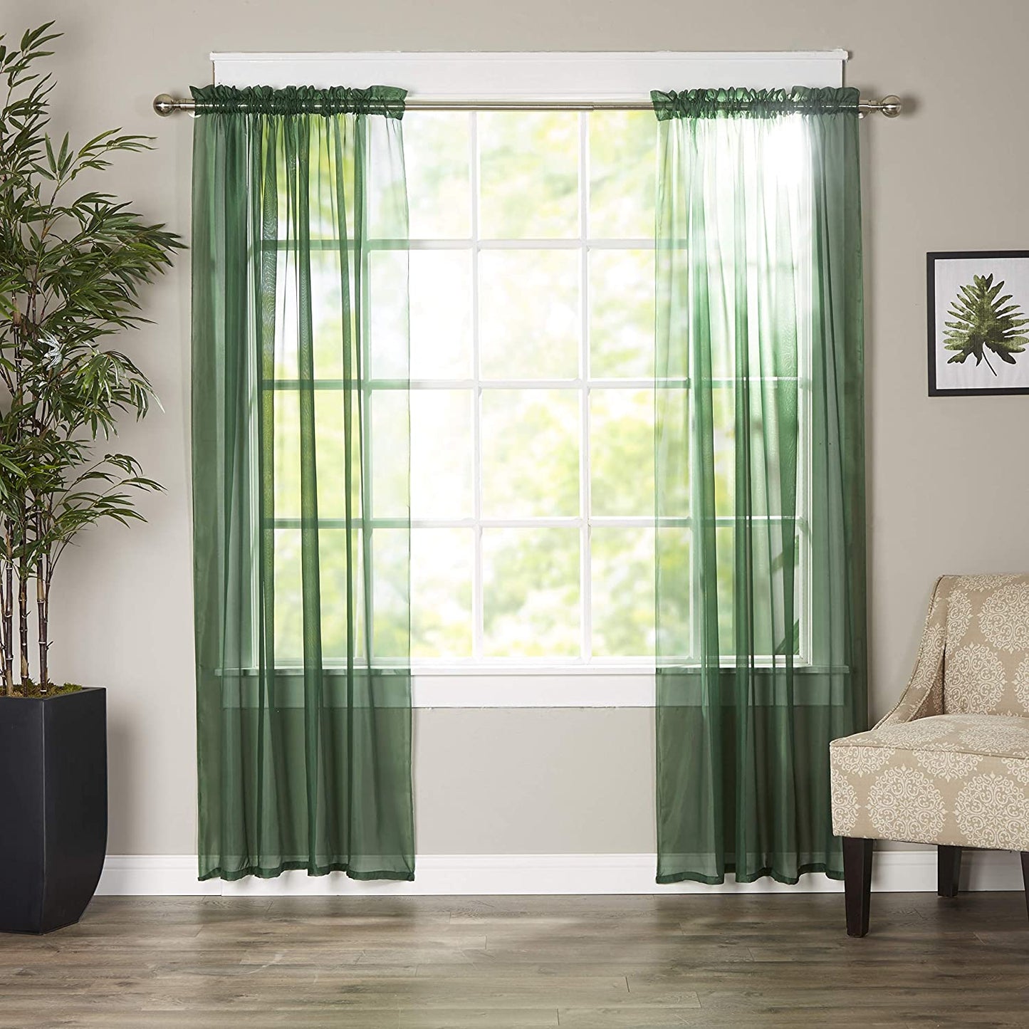 Luxury Sheer Curtains, Window Treatment Panels Rod Pocket Set of 2