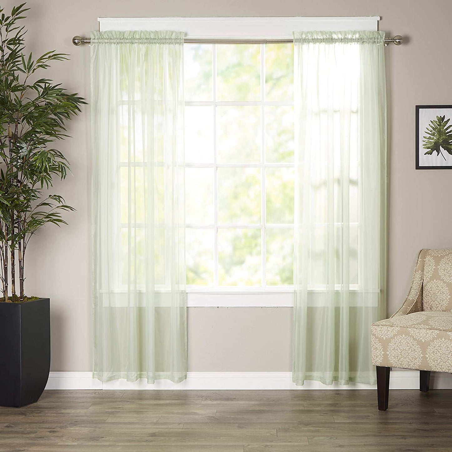 Luxury Sheer Curtains, Window Treatment Panels Rod Pocket Set of 2