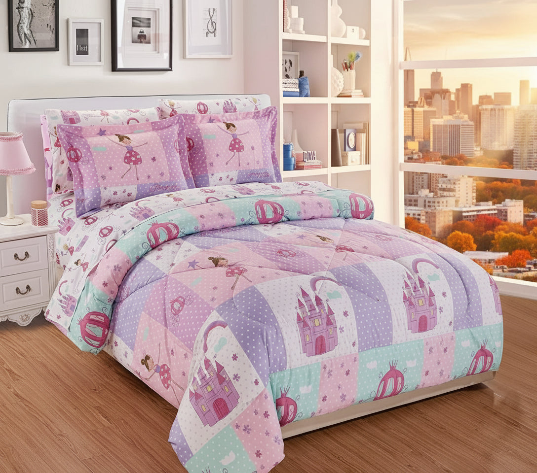 princess dress comforter Manfei Fashion Pink Dress Bedding Comforter Set, Valentines Day Twin Comforter Sets, Teen Kid Child Female Girl Reversible Bedding Set, Lightweight
