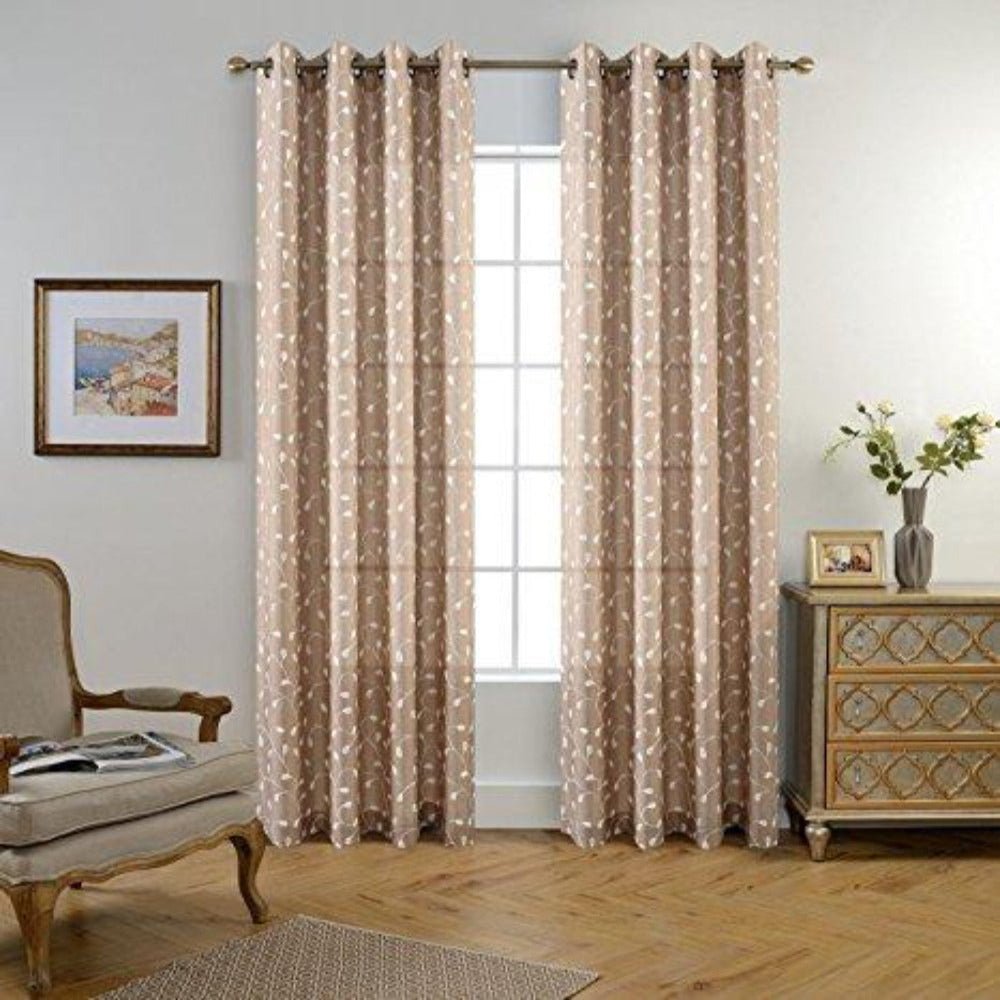 Floral Embroidery Semi Sheers Linen Grommet Window 2 Panels Curtain - Anna's Linens