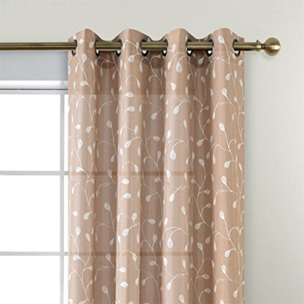 Floral Embroidery Semi Sheers Linen Grommet Window 2 Panels Curtain - Anna's Linens