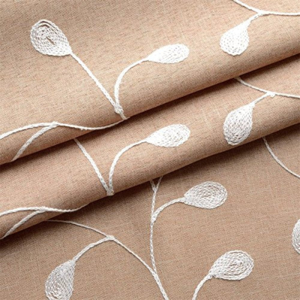 Floral Embroidery Semi Sheers Linen Grommet Window 2 Panels Curtain - Anna's Linens