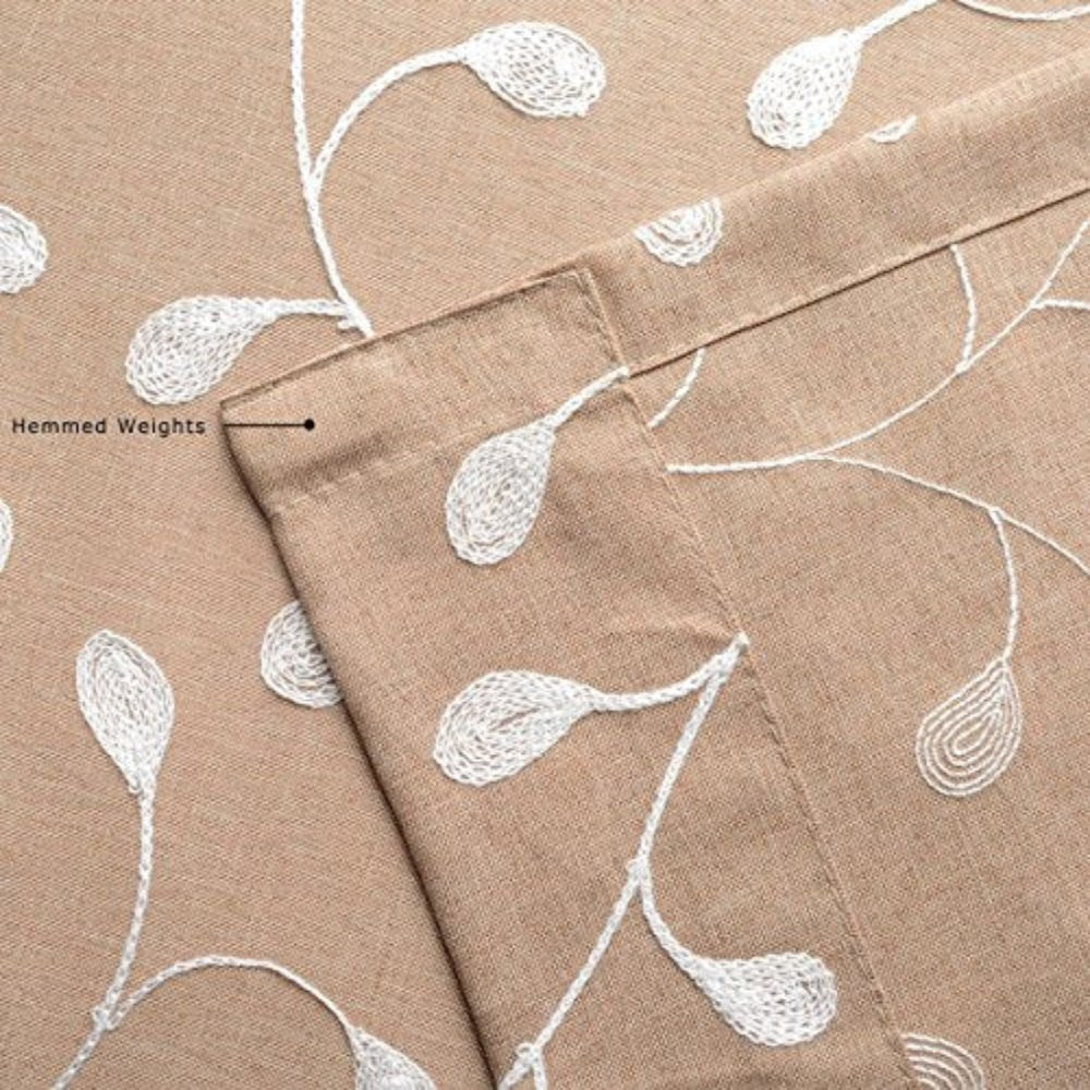Floral Embroidery Semi Sheers Linen Grommet Window 2 Panels Curtain - Anna's Linens