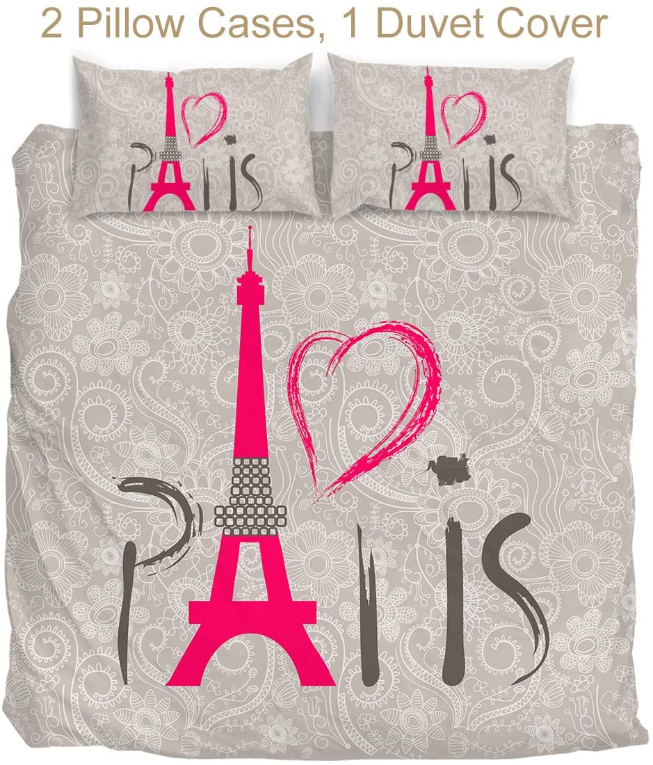 Paris Theme Bedding Comforter Cover 3 Pieces Duvet Cover Set - Anna's Linens