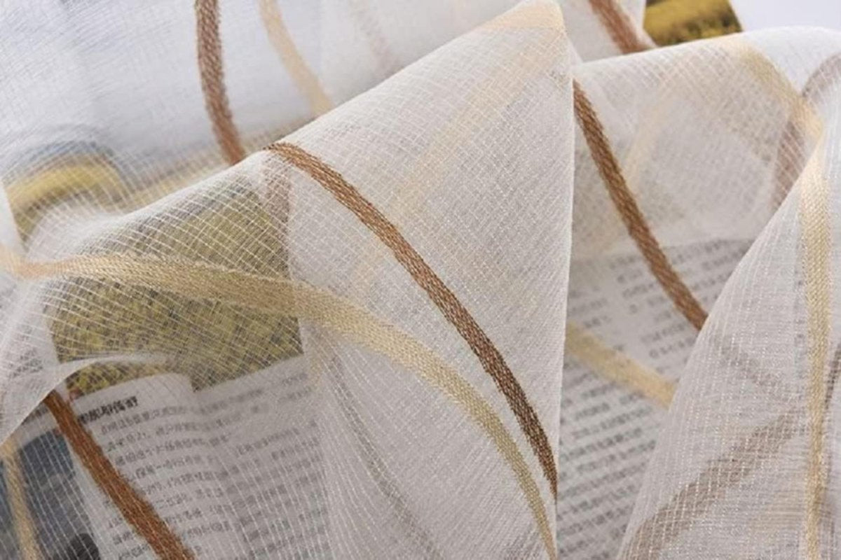 Rod Pocket Wave Stripe Curtain Tulle 2 Panels - Anna's Linens
