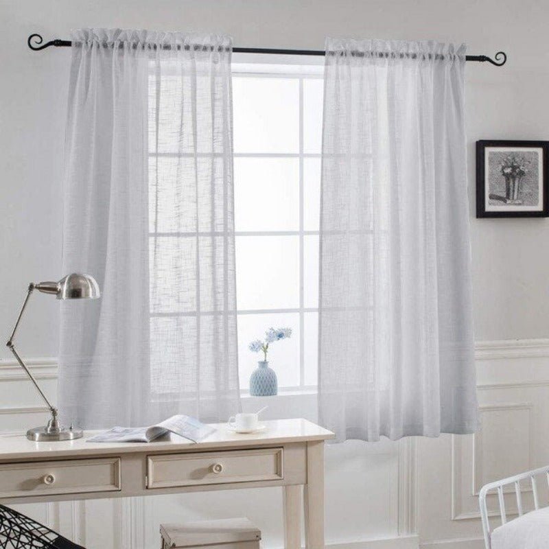 1 Pair Sheer Linen Textured Look Drapes Sliding Doors Windows Tulle Curtain - Anna's Linens