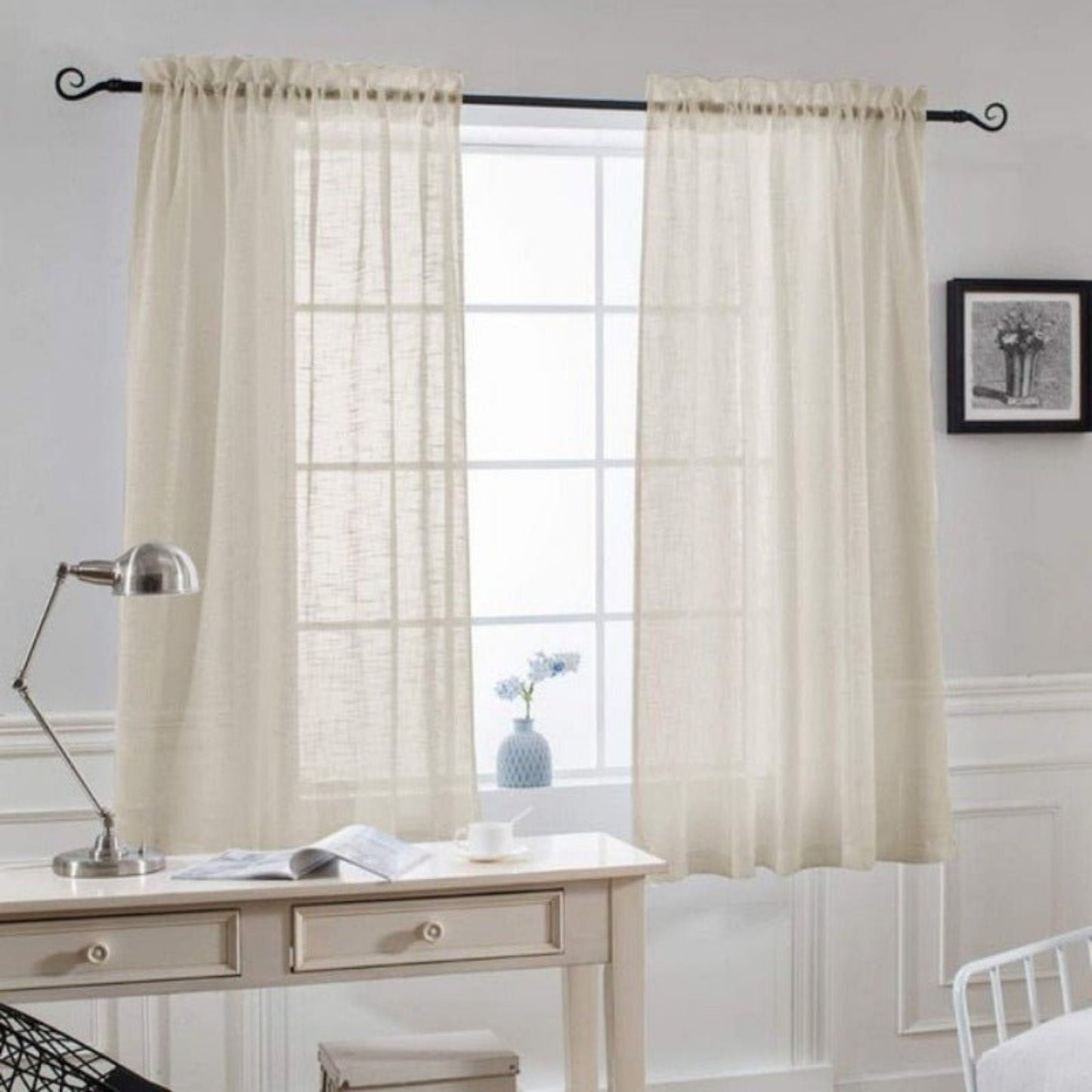1 Pair Sheer Linen Textured Look Drapes Sliding Doors Windows Tulle Curtain - Anna's Linens