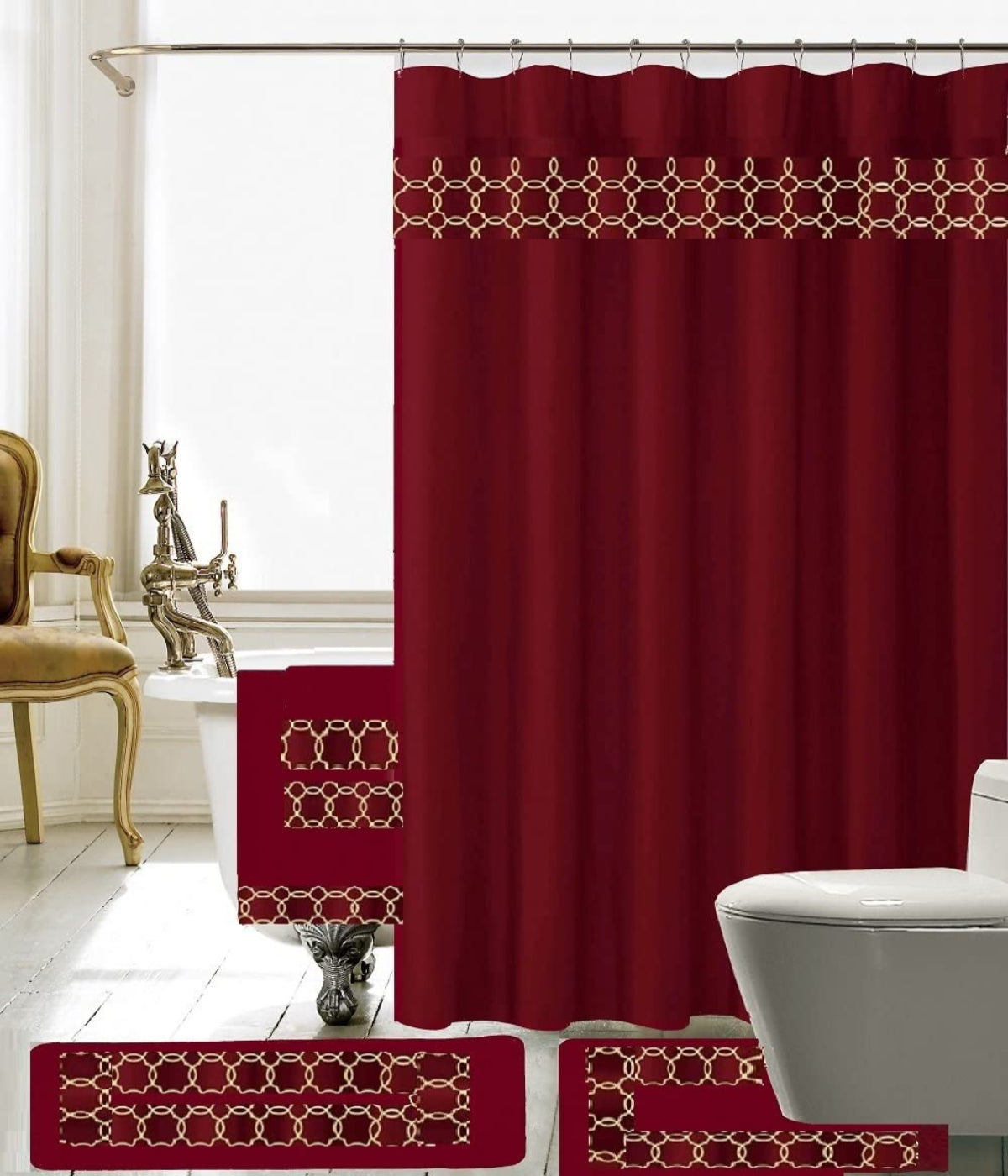 18 Piece Embroidery Banded Shower Curtain Bath Set - Anna's Linens