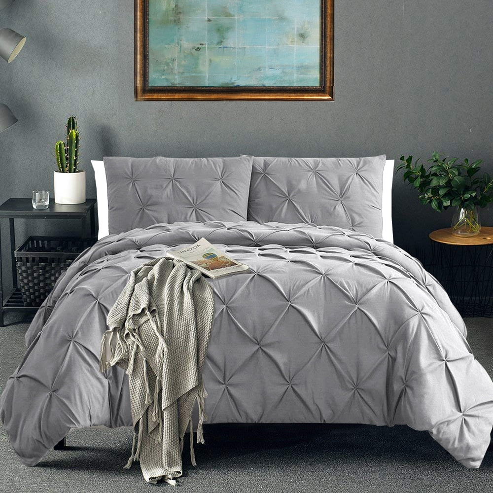 Pinch Pleat Luxury Silk 3 pcs Duvet Cover Set - Anna's Linens Store