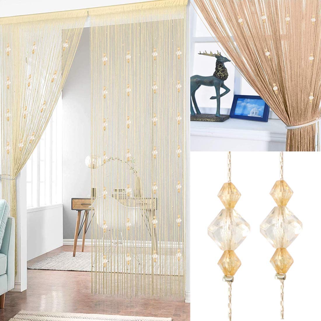Crystal Beaded Curtain Tassel Curtain - Partition Door Curtain Beaded String Curtain Door Screen Panel Home Decor Divider Crystal Tassel Screen 90x200cm (2 Pack) - Anna's Linens Store