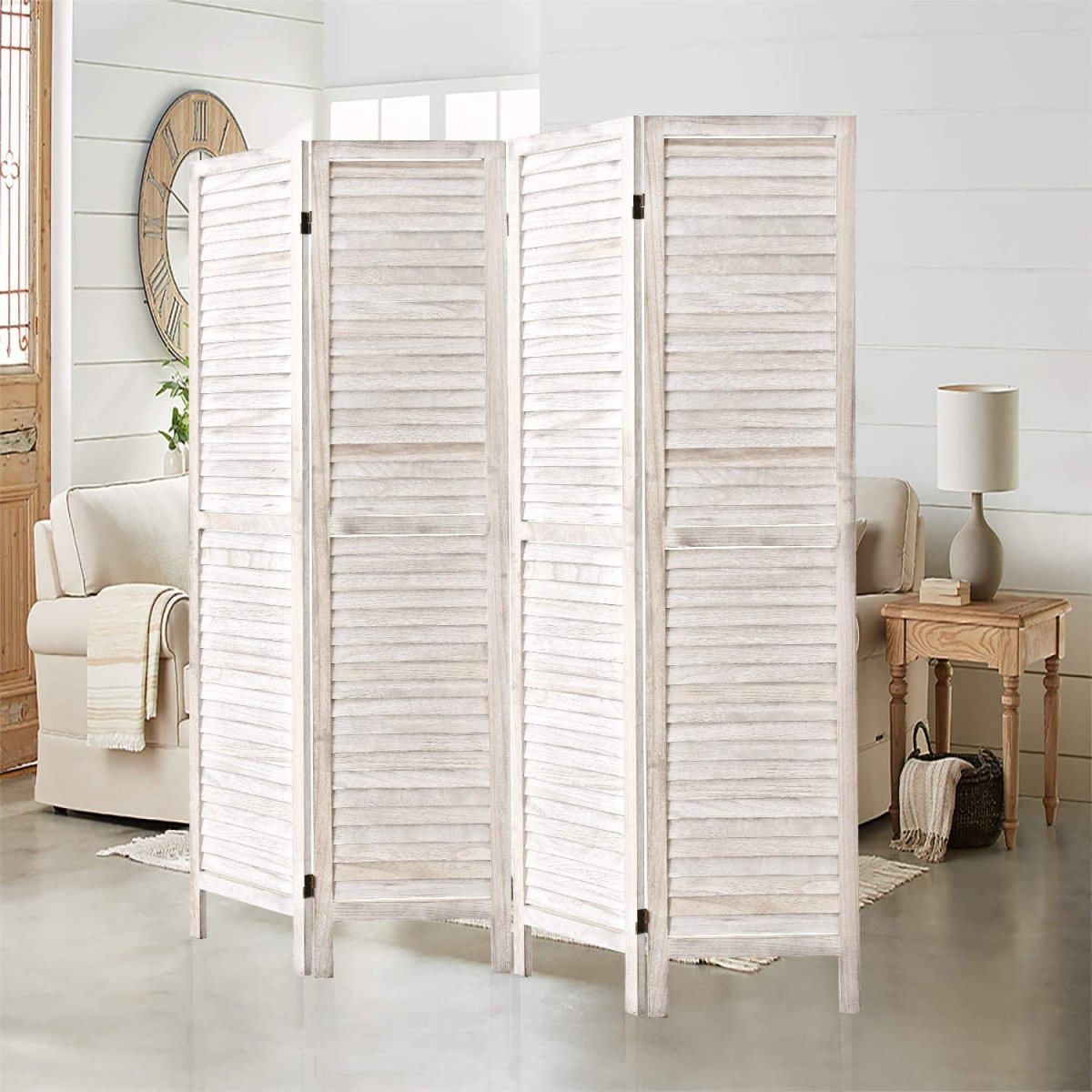 4 Panel 5.6 Ft Tall Wood Room Divider Partition Wall - Anna's Linens