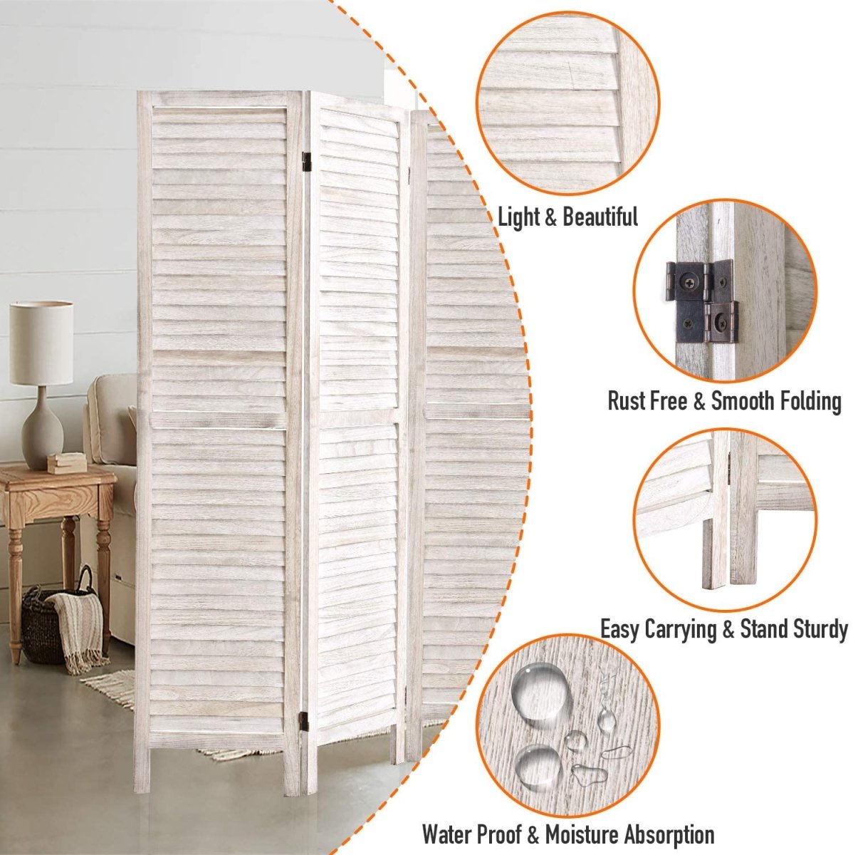 4 Panel 5.6 Ft Tall Wood Room Divider Partition Wall - Anna's Linens