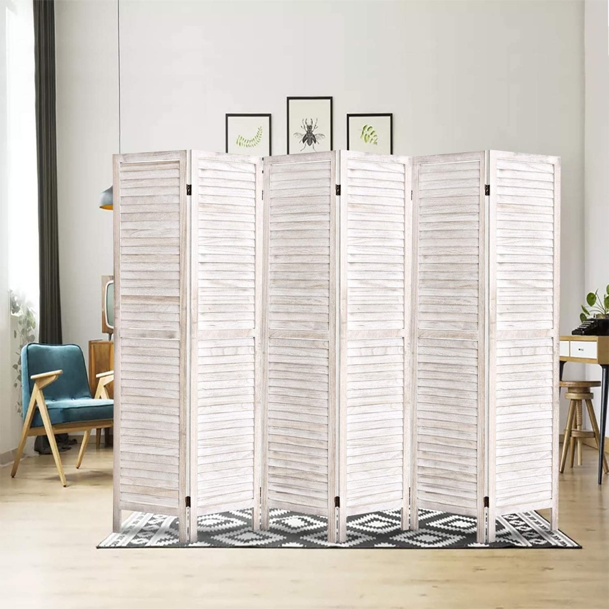 4 Panel 5.6 Ft Tall Wood Room Divider Partition Wall - Anna's Linens