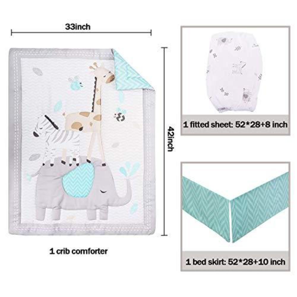 3 Piece Crib Bedding Set Grey Elephant and Zebra Baby Elephant Crib Set for Boy and Girl - Anna's Linens Store