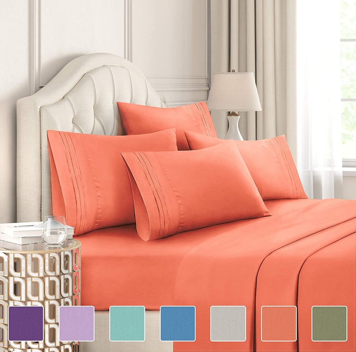 6 Pcs Bed Sheets Set Extra Soft Deep Pocket Easy Fit Breathable Cooling Wrinkle Free - Anna's Linens