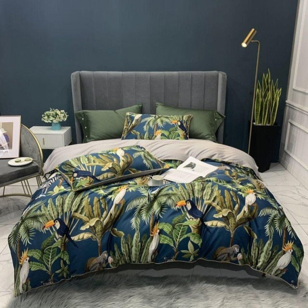 6 Pcs Luxury Egyptian Cotton Bedding Set Bright Flamingo Leaf Duvet Cover Flat sheet style - Anna's Linens