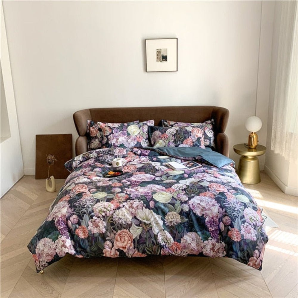 6 Pcs Luxury Egyptian Cotton Bedding Set Bright Flamingo Leaf Duvet Cover Flat sheet style - Anna's Linens