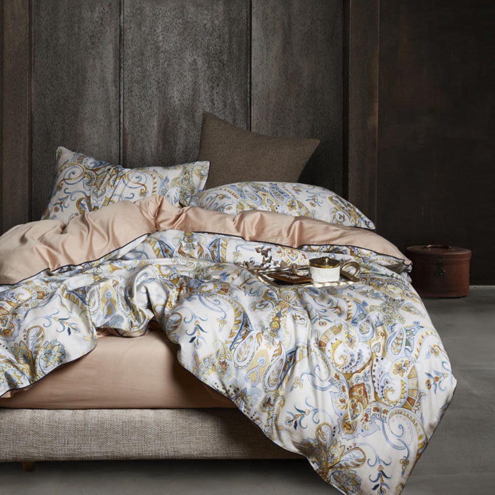 6 Pcs Luxury Egyptian Cotton Bedding Set Bright Flamingo Leaf Duvet Cover Flat sheet style - Anna's Linens