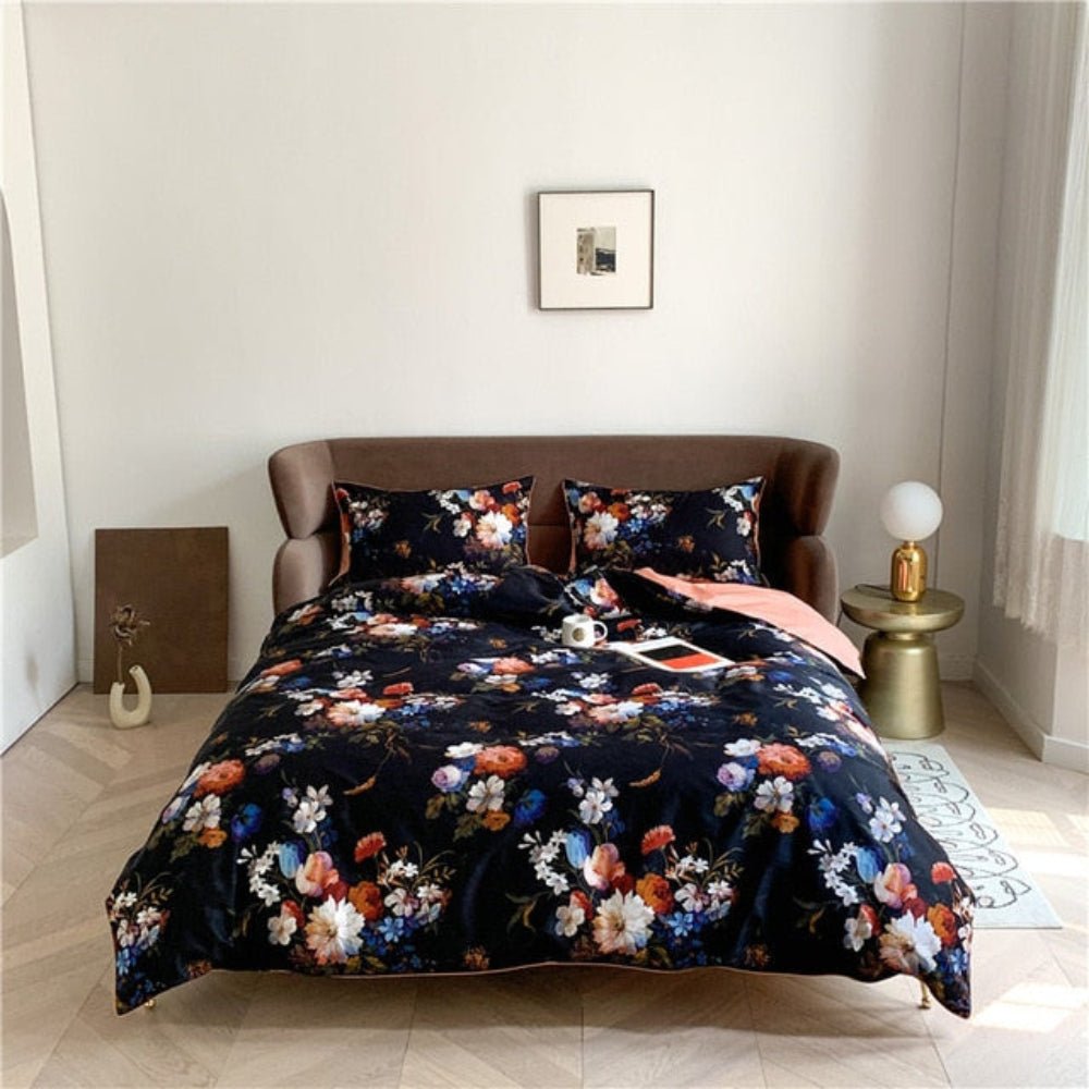 6 Pcs Luxury Egyptian Cotton Bedding Set Bright Flamingo Leaf Duvet Cover Flat sheet style - Anna's Linens