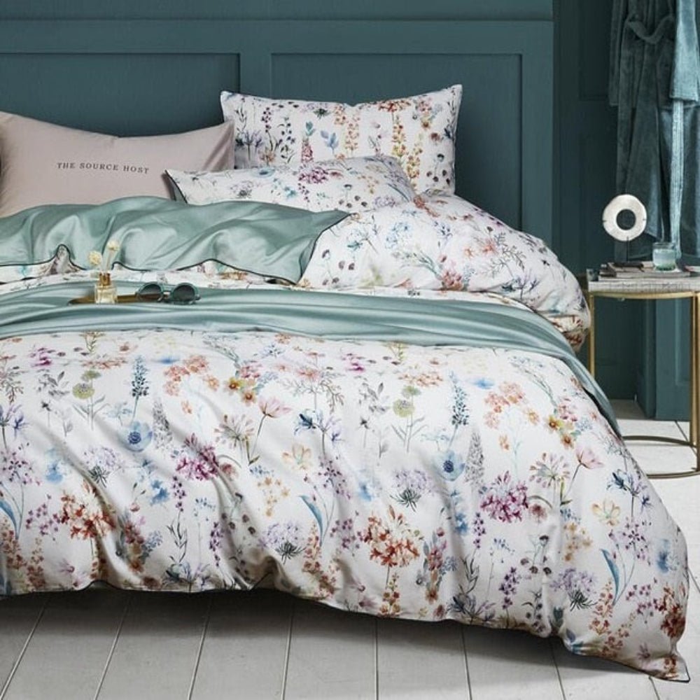 6 Pcs Luxury Egyptian Cotton Bedding Set Bright Flamingo Leaf Duvet Cover Flat sheet style - Anna's Linens
