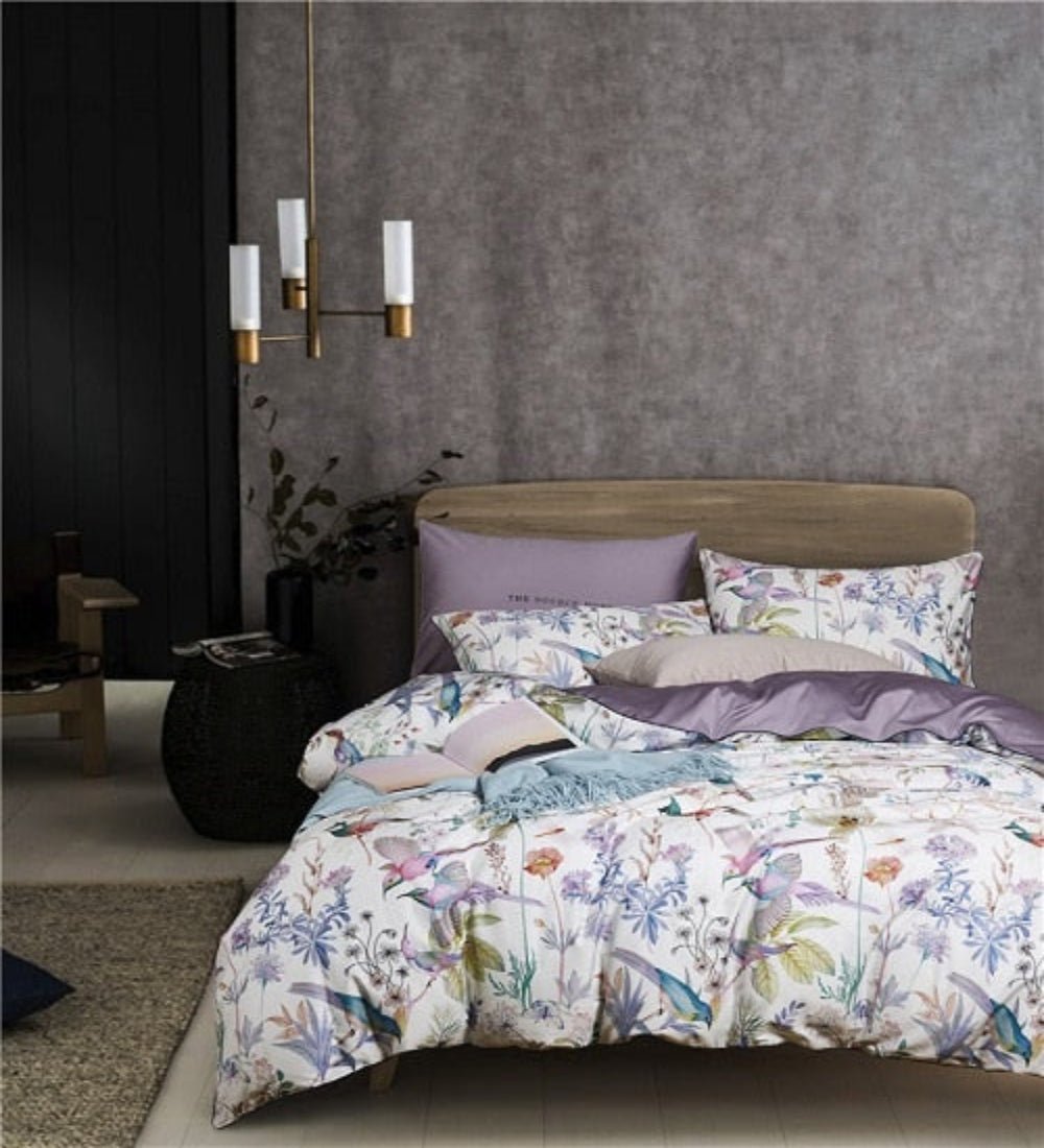 6 Pcs Luxury Egyptian Cotton Bedding Set Bright Flamingo Leaf Duvet Cover Flat sheet style - Anna's Linens