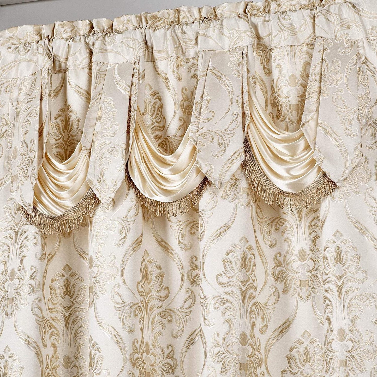 6 Piece Drape Set with Attached Valance and Sheer with 2 Tie Backs
