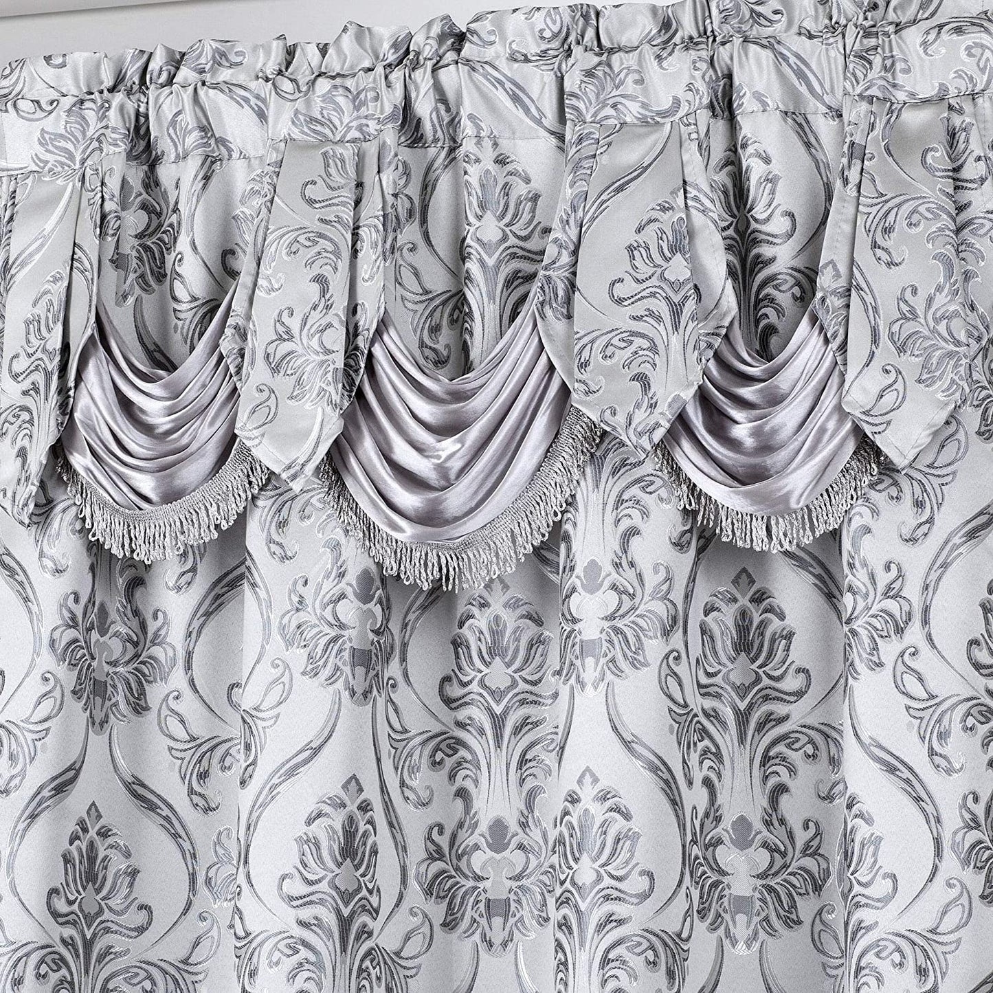 6 Piece Drape Set with Attached Valance and Sheer with 2 Tie Backs