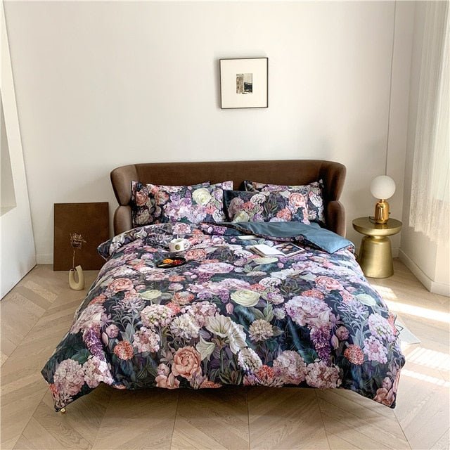 6Pcs Luxury Egyptian Cotton Bedding Set Bright Flamingo Leaf Duvet Cover Bed Fitted sheet - Anna's Linens