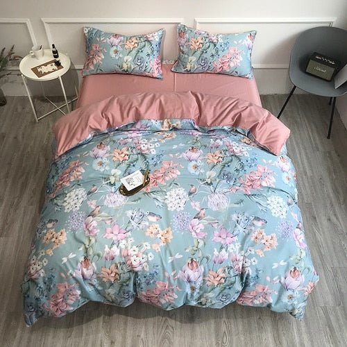 6Pcs Luxury Egyptian Cotton Bedding Set Bright Flamingo Leaf Duvet Cover Bed Fitted sheet - Anna's Linens