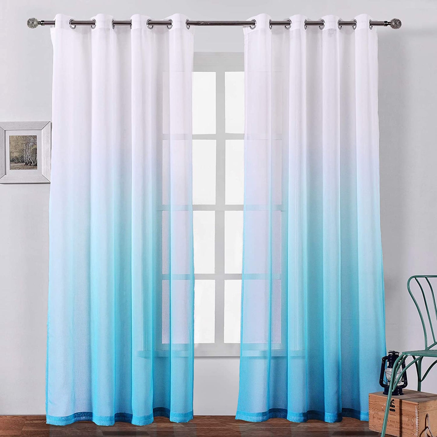 Faux Linen Ombre Sheer Curtains Voile Grommet Semi Sheer