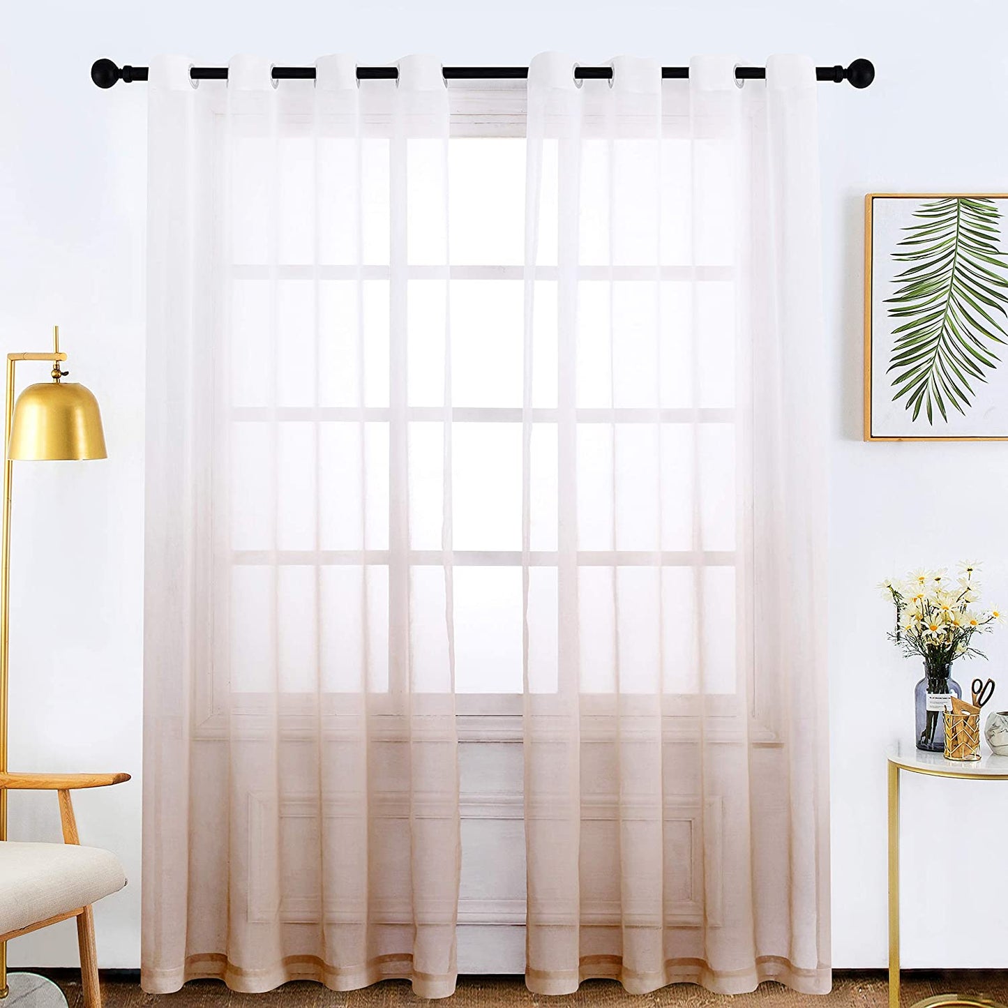 Faux Linen Ombre Sheer Curtains Voile Grommet Semi Sheer