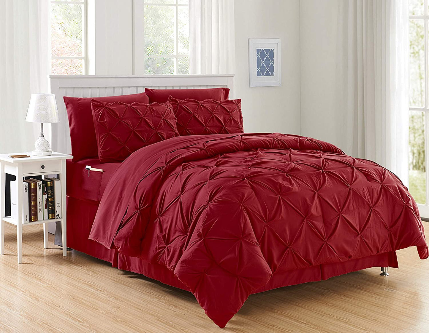 Luxury 8pcs Bed-in-a-Bag Silky Soft Comforter Set Double Sided Pockets
